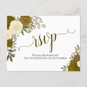Elegant Goud Waterverf Rozen Bruiloft RSVP Briefkaart