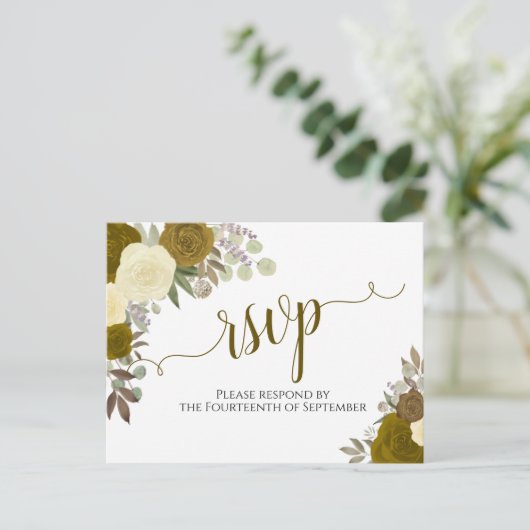 Elegant Goud Waterverf Rozen Bruiloft RSVP Briefkaart (Staand voorkant)