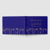 Elegant Goud Wildflower Schets Blauw Quinceanera Gastenboek (Volledig)