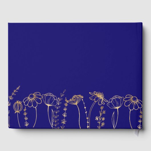 Elegant Goud Wildflower Schets Blauw Quinceanera Gastenboek (Achterkant)