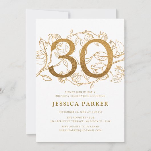 Elegant Goud Wit 30e Verjaardag Kaart (Voorkant)