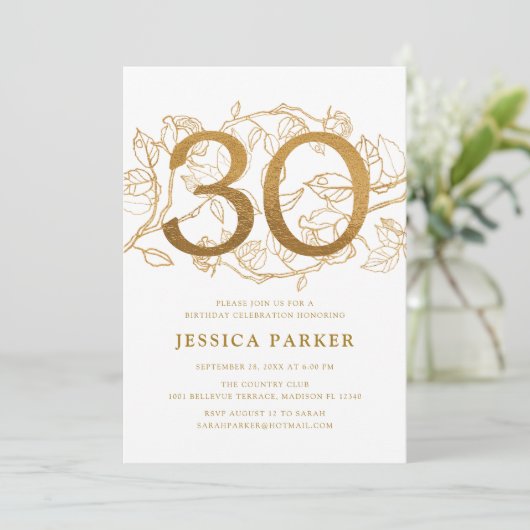 Elegant Goud Wit 30e Verjaardag Kaart (Staand voorkant)