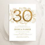 Elegant Goud Wit 30e Verjaardag Kaart<br><div class="desc">Elegant goud wit 30e verjaardag feestuitnodiging.  modern vrouwelijk design met rozen botanische accenten en faux glitter gold. Eenvoudige bloemenuitnodigingskaart perfect voor een stijlvol vrouwen dagfeest. Personaliseer met je eigen gegevens. Gedrukte Zazzle-uitnodigingen of direct download digitale afdrukbare sjabloon.</div>
