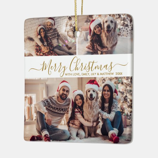Elegant Goud Wit 3 Foto Collage Kerstmis Keramisch Ornament (Links)