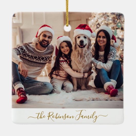 Elegant Goud Wit 3 Foto Collage Kerstmis Keramisch Ornament (Achterkant)