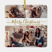 Elegant Goud Wit 3 Foto Collage Kerstmis Keramisch Ornament (Voorkant)