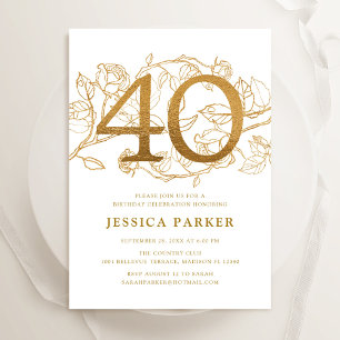 Elegant Goud Wit 40e Verjaardag Kaart
