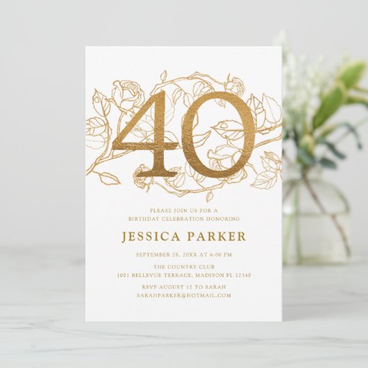 Elegant Goud Wit 40e Verjaardag Kaart (Staand voorkant)