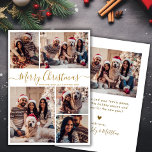 Elegant Goud Wit 5 Fotocollage Kerstmis Feestdagenkaart<br><div class="desc">Modern Eenvoudig Elegant Kalligrafie Goud en Wit 5 Fotocollage Merry Christmas Script Vakantie Kaart. Deze feestelijke, minimalistische, grillige vijf (5) foto vakantie wenskaart sjabloon beschikt over een grid fotocollage en zegt "Vrolijk kerstfeest"! De begroetingstekst "Merry Christmas" is geschreven in een prachtige handgeschreven wervelende swash-tail lettertype typografie of kalligrafie script in...</div>