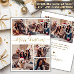 Elegant Goud Wit 5 Fotocollage Kerstmis Feestdagenkaart<br><div class="desc">Moderne Eenvoudige Elegante Kalligrafie Goud en Wit 5 Foto Collage Vrolijk Kerstscript Vakantie Kaart. LET OP, DEZE KAARTEN VAN 6, 5" X 8, 75" GROOTTE ZIJN GROTER DAN GEMIDDELD, VANWEGE DE GROTERE KAART GROOTTE, IS HET BIJNA ZEKER DAT DE VERZENDKOSTEN HOGER ZULLEN ZIJN. ALS U DE VOORKEUR GEEFT AAN DE...</div>