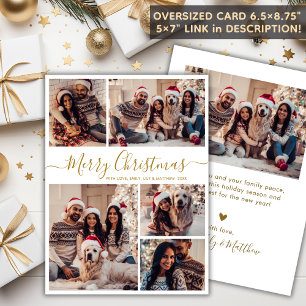 Elegant Goud Wit 5 Fotocollage Kerstmis Feestdagenkaart