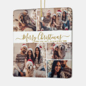 Elegant Goud Wit 5 Fotocollage Kerstmis Keramisch Ornament (Links)