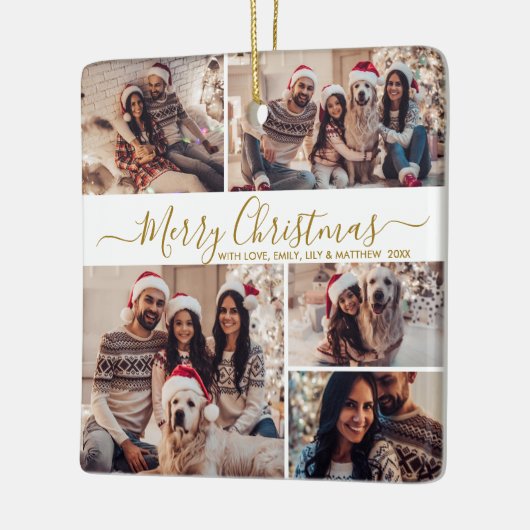 Elegant Goud Wit 5 Fotocollage Kerstmis Keramisch Ornament (Links)