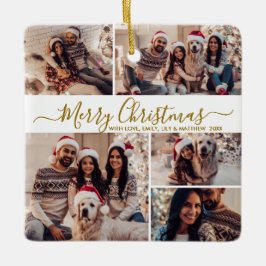 Elegant Goud Wit 5 Fotocollage Kerstmis Keramisch Ornament