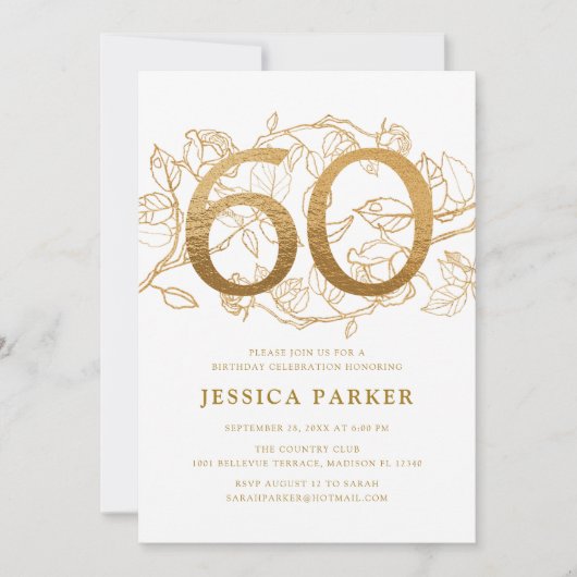 Elegant Goud Wit 60ste Verjaardag Kaart (Voorkant)