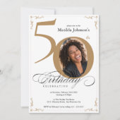 Elegant Goud Wit Aangepaste Foto 50ste Verjaardag Kaart (Voorkant)