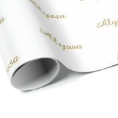 Elegant goud wit aangepaste script naam Verjaardag Cadeaupapier (Rol Hoek)