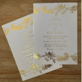 Elegant Goud & Wit Bloemen Bruiloft Folie Uitnodiging