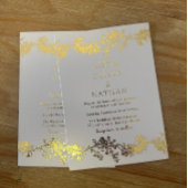 Elegant Goud & Wit Bloemen Bruiloft Folie Uitnodiging