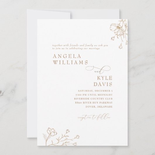 Elegant Goud & Wit Bloemen Geen Ouders Bruiloft Kaart (Voorkant)