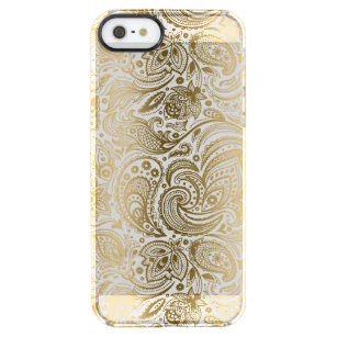 Elegant Goud & Wit Bloemen Paisley Doorzichtig iPhone SE/5/5s Hoesje