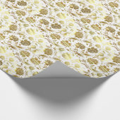 Elegant goud & wit bloemmotief cadeaupapier (Hoek)