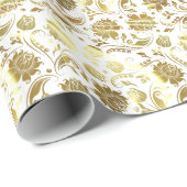 Elegant goud & wit bloemmotief cadeaupapier (Rol Hoek)