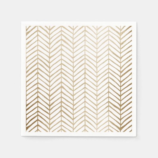 Elegant Goud & Wit Chevron Bruids Bruiloft Servet (Voorkant)
