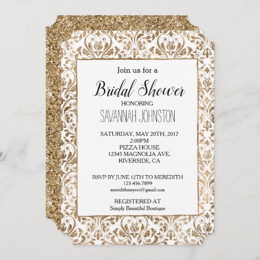 Elegant Goud Wit Chic Damask Vrijgezellenfeest Kaart (Voorkant / Achterkant)