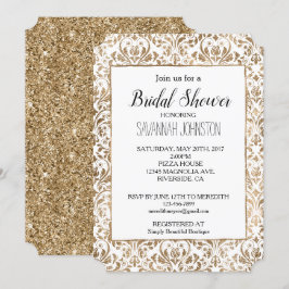 Elegant Goud Wit Chic Damask Vrijgezellenfeest Kaart
