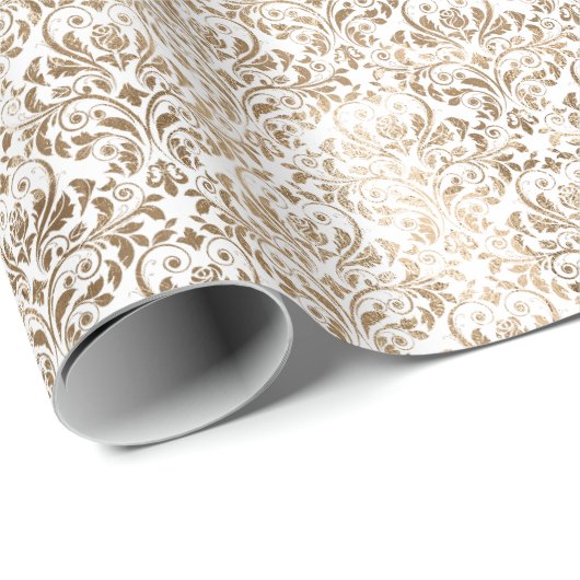 Elegant goud wit chique damast cadeaupapier (Rol Hoek)