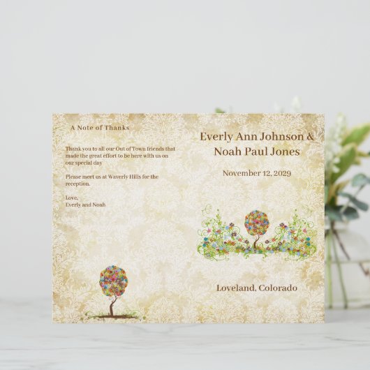 Elegant Goud Wit Damast Patchwork Tree Programma (Staand voorkant)