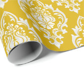 Elegant Goud Wit Damast Patroon Luxe Cadeaupapier (Rol Hoek)