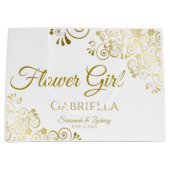 Elegant Goud & Wit Eenvoudige Bloemenmeisje Bruilo Groot Cadeauzakje (Voorkant)