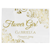 Elegant Goud & Wit Eenvoudige Bloemenmeisje Bruilo Groot Cadeauzakje (Achterkant)