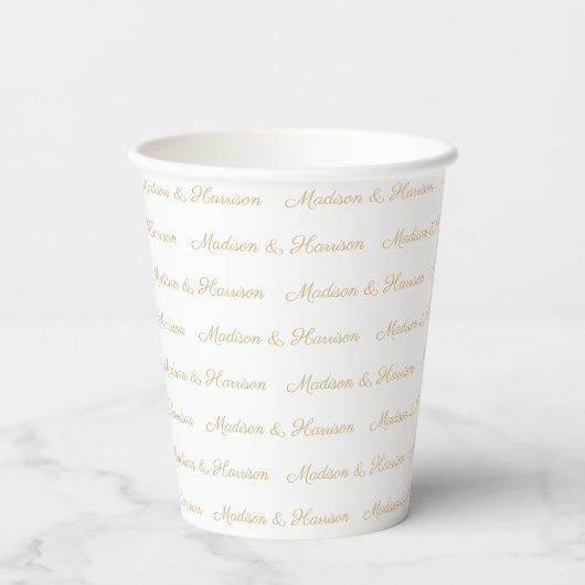 Elegant goud wit Eigen script partnernamen chic Papieren Bekers (Achterkant)