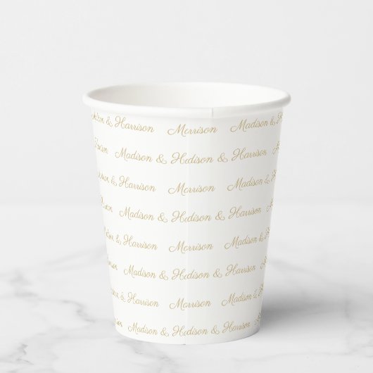 Elegant goud wit Eigen script partnernamen chic Papieren Bekers (Rechts)