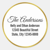 Elegant Goud Wit en Zwart Naam Retouradres Ronde Sticker (Voorkant)