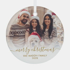 Elegant Goud Wit Familie Foto Vrolijk Kerstfeest Glas Ornament