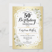 Elegant Goud Wit Foto 50e Verjaardag Kaart (Voorkant)