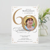 Elegant Goud Wit Foto Verrassing 60e Verjaardag Kaart (Staand voorkant)