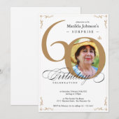 Elegant Goud Wit Foto Verrassing 60e Verjaardag Kaart (Voorkant / Achterkant)