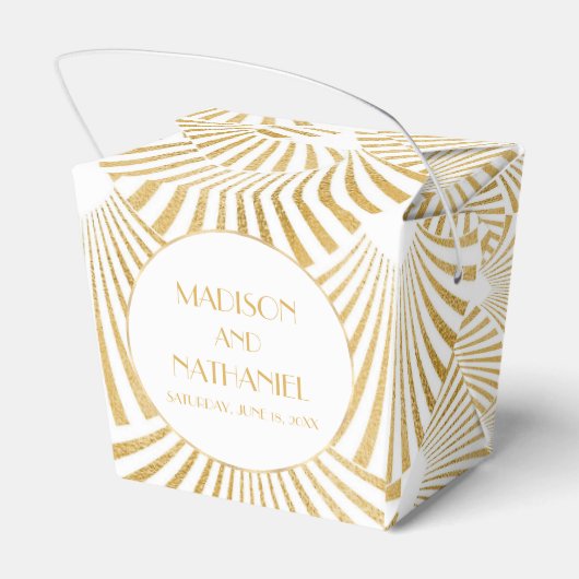 Elegant Goud Wit Geometrische Art Deco Bruiloft Bedankdoosjes (Achterkant)