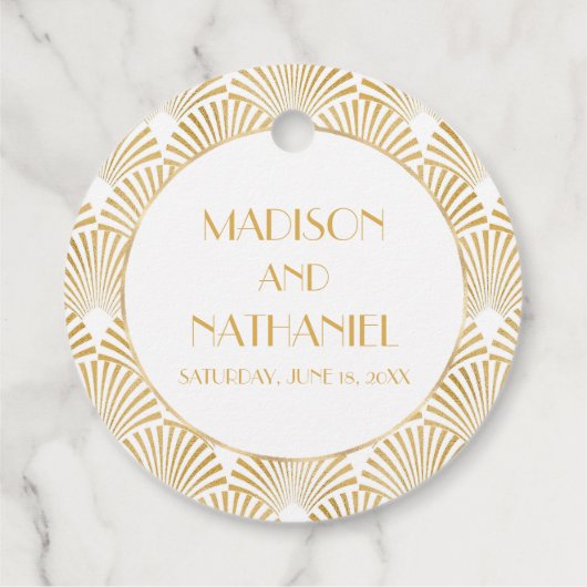 Elegant Goud Wit Geometrische Art Deco Bruiloft Bedankjes Labels (Achterkant)