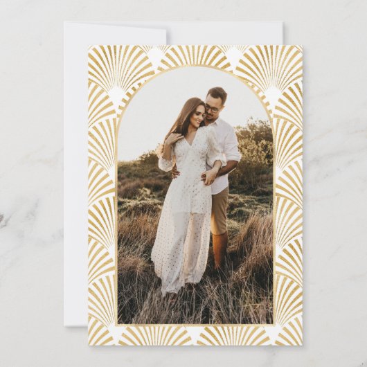 Elegant Goud Wit Geometrische Art Deco Bruiloft Bedankkaart (Achterkant)