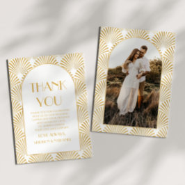 Elegant Goud Wit Geometrische Art Deco Bruiloft Bedankkaart