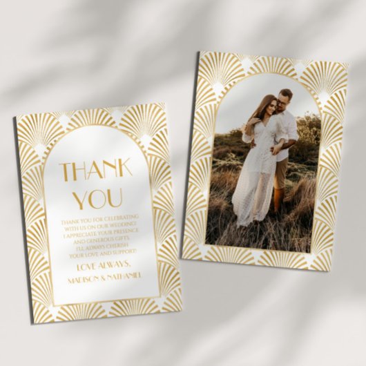 Elegant Goud Wit Geometrische Art Deco Bruiloft Bedankkaart