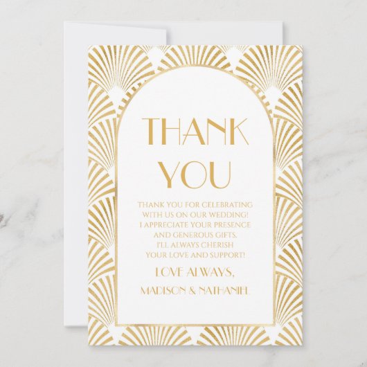 Elegant Goud Wit Geometrische Art Deco Bruiloft Bedankkaart (Voorkant)