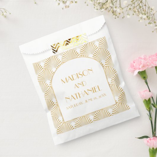 Elegant Goud Wit Geometrische Art Deco Bruiloft Bedankzakje (Gezegeld)