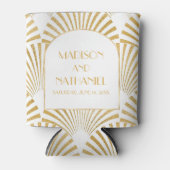 Elegant Goud Wit Geometrische Art Deco Bruiloft Blikjeskoeler (Voorkant)